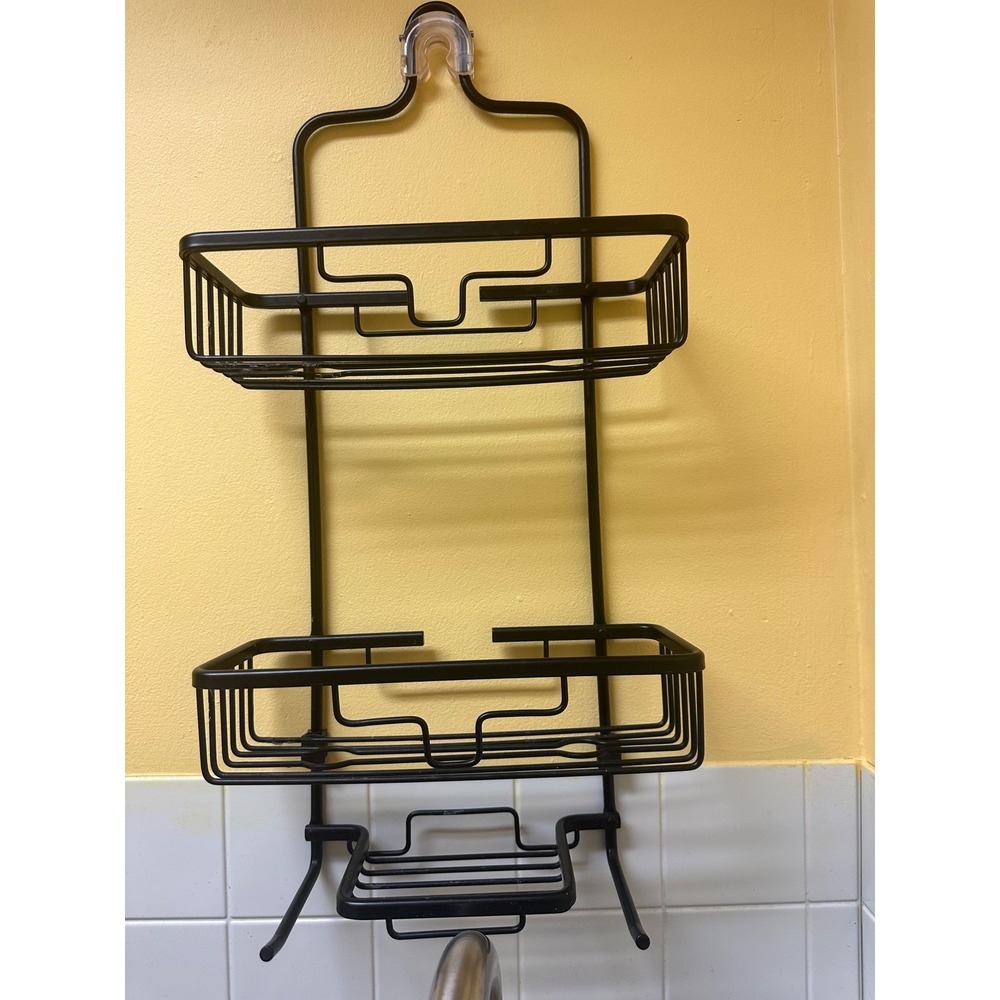 Matte Black Metal Over the Shower Head Caddy 2 Tier Basket Soap Dish Organizer